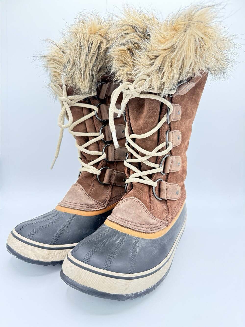 Sorel Joan of Arctic Boots Brown Waterproof Faux Fur Winter Snow Cabin W Size 9